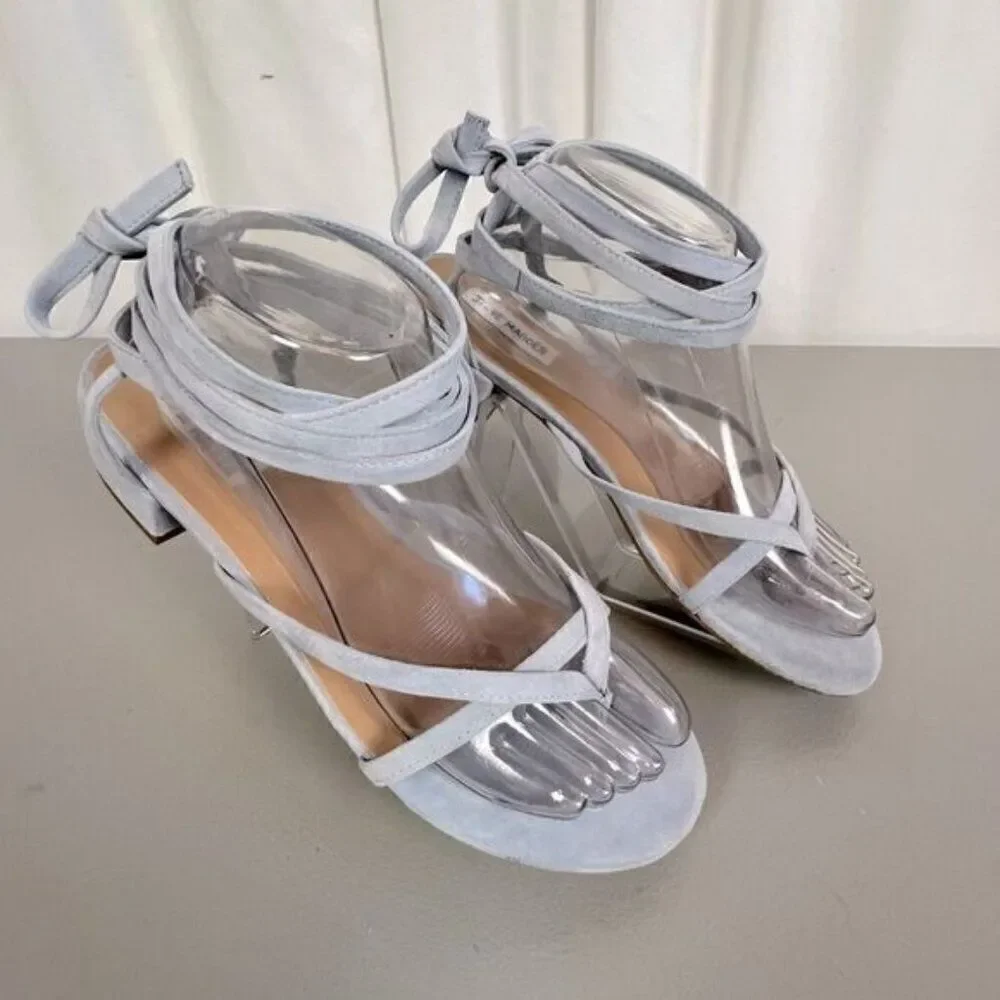STEVE MADDEN WOMENS SUEDE/VELVET FLATS WITH TIE CALF STRAPS LIGHT BLUE SIZE 9.5